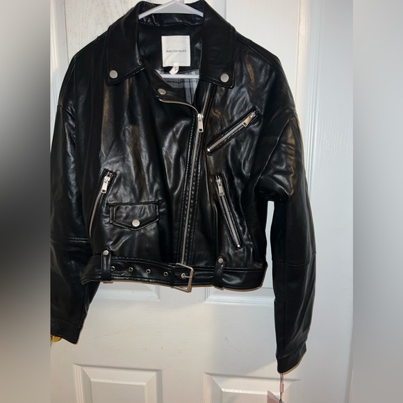 Avec Les Filles - Oversized Faux Leather Cropped Biker Moto Jacket - Size Small - Picture 4 of 7